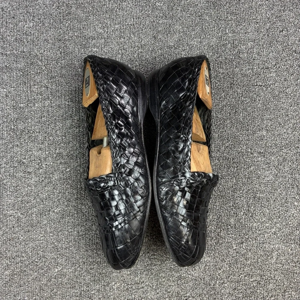 Moreschi Woven Leather Loafers Mens 9.5 Black Handmade Italy Huarache Slip On